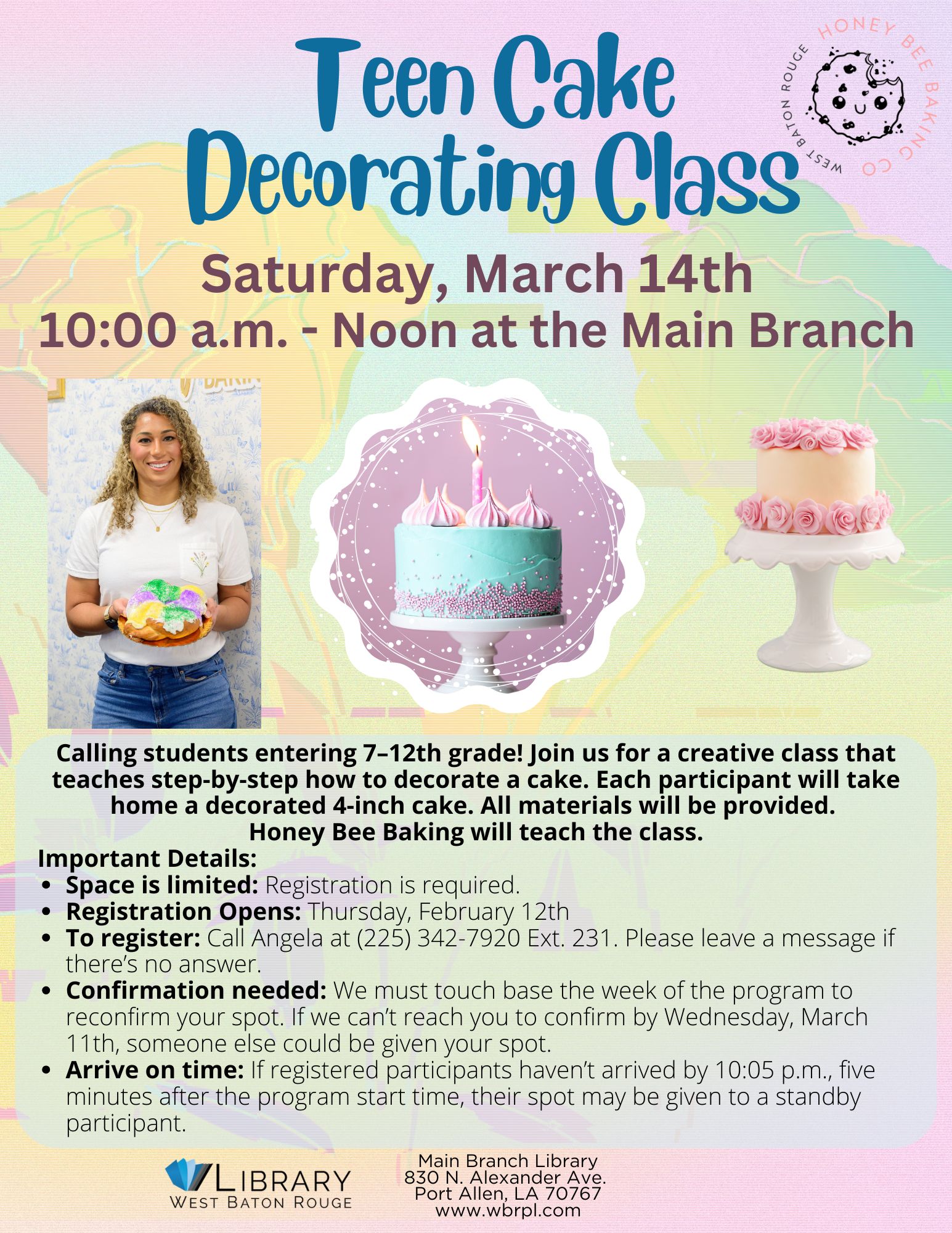 Teen Cake Decorating Class - Main Branch - West Baton Rouge
