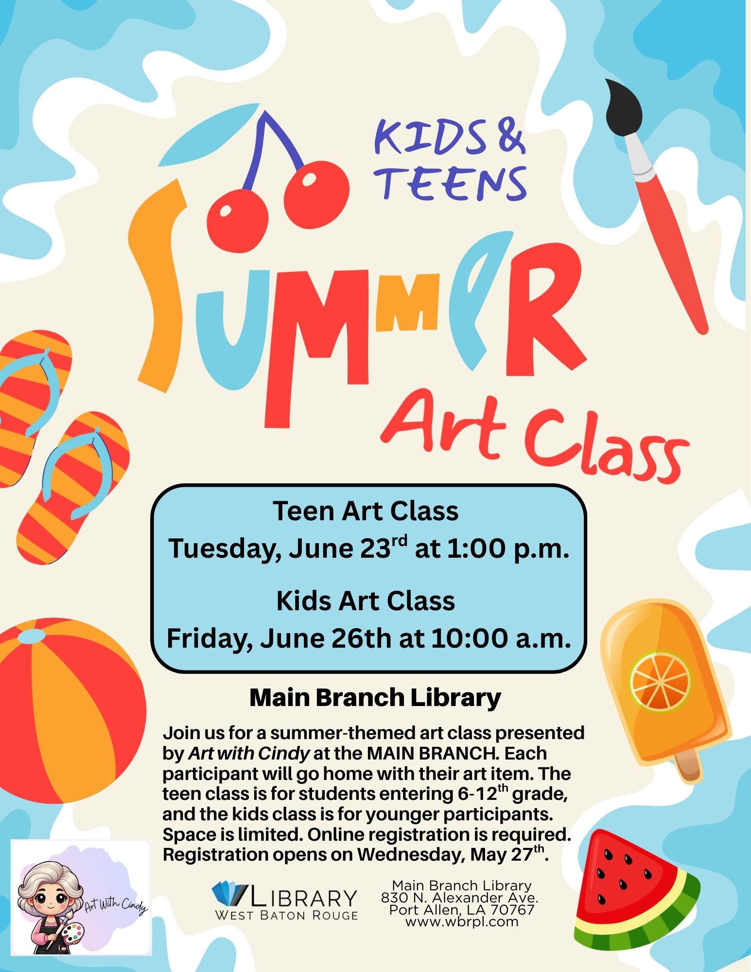 Art with Cindy Class for Teens – Main Branch 1:00pm