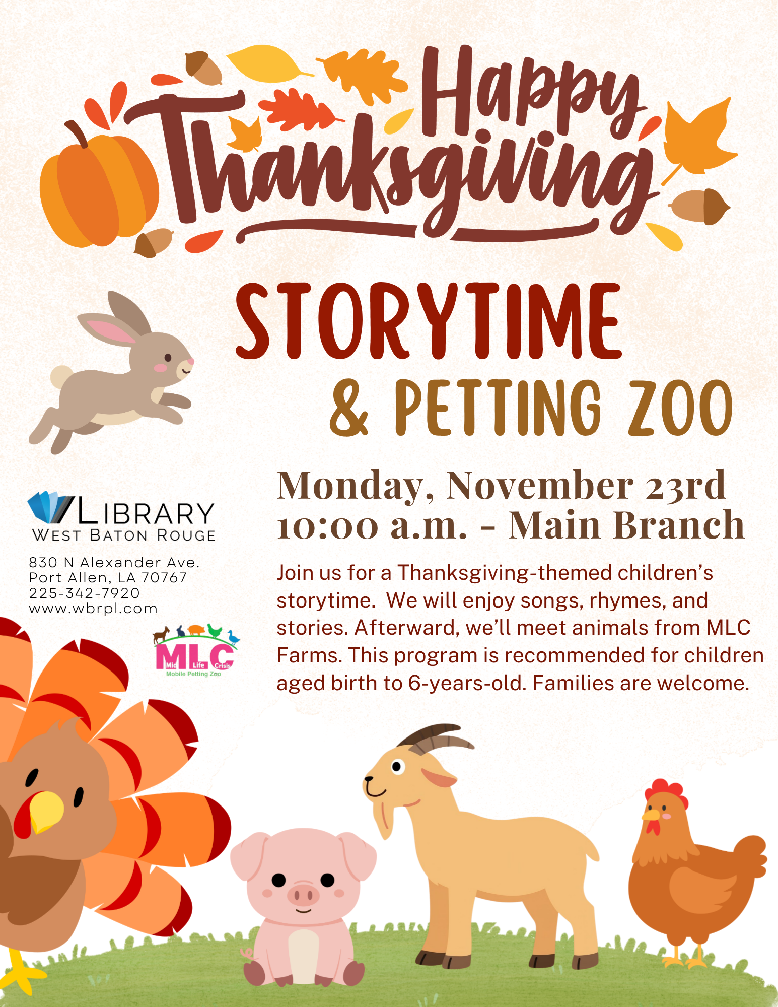Thanksgiving Storytime & Petting Zoo – Main Branch